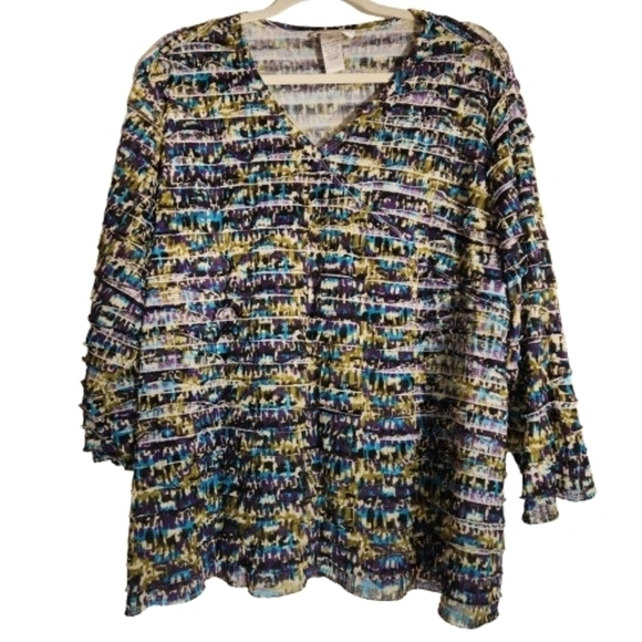 Draper’s & Damon’s Tops - Draper's & Damon's Layers of Ruffles Top Size 2X 3/4 Sleeve Slight Bell V-Neck